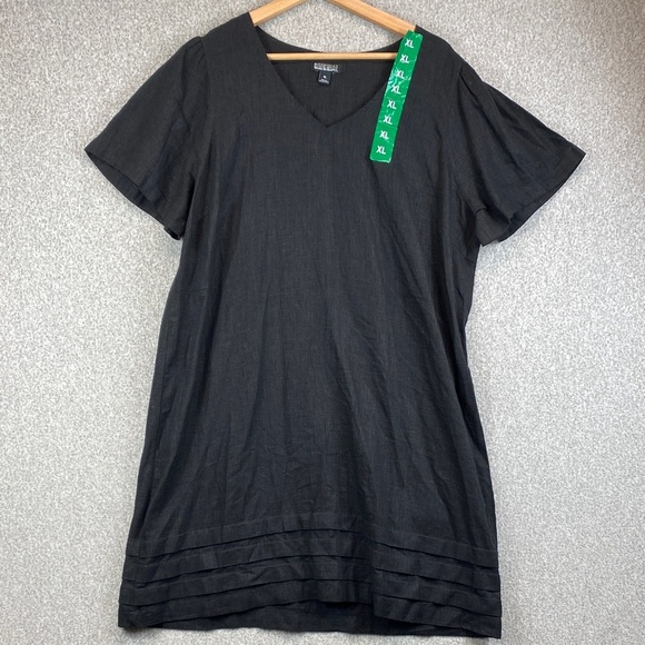 Nicole Miller linen shift dress midi black minimalist neutral basics casual XL - Picture 1 of 8